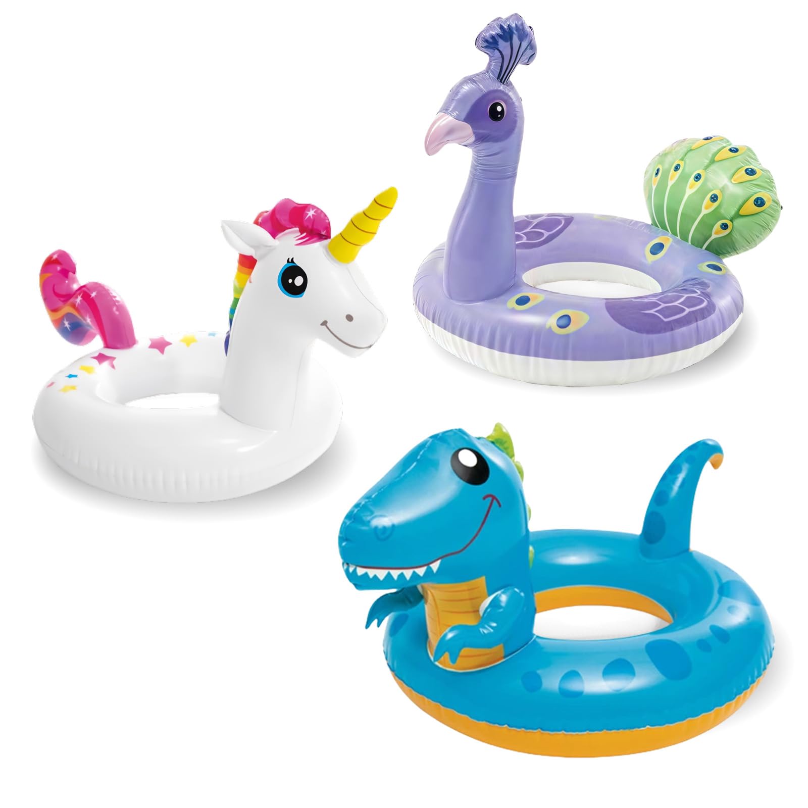 Unicorn Peacock Dinosaur Inflatables Swimming Ring Rubber Rings for,3pcs Inflatable Swim Rings Pool Float Tube,Inflatable Pool Ring Toy Floaties for Beach Summer Party Water Sport