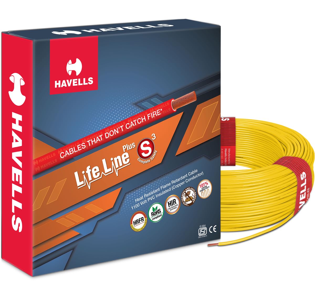 Havells Life Line Plus S3 1 sq mm PVC HRFR Cable (Yellow)-image-22