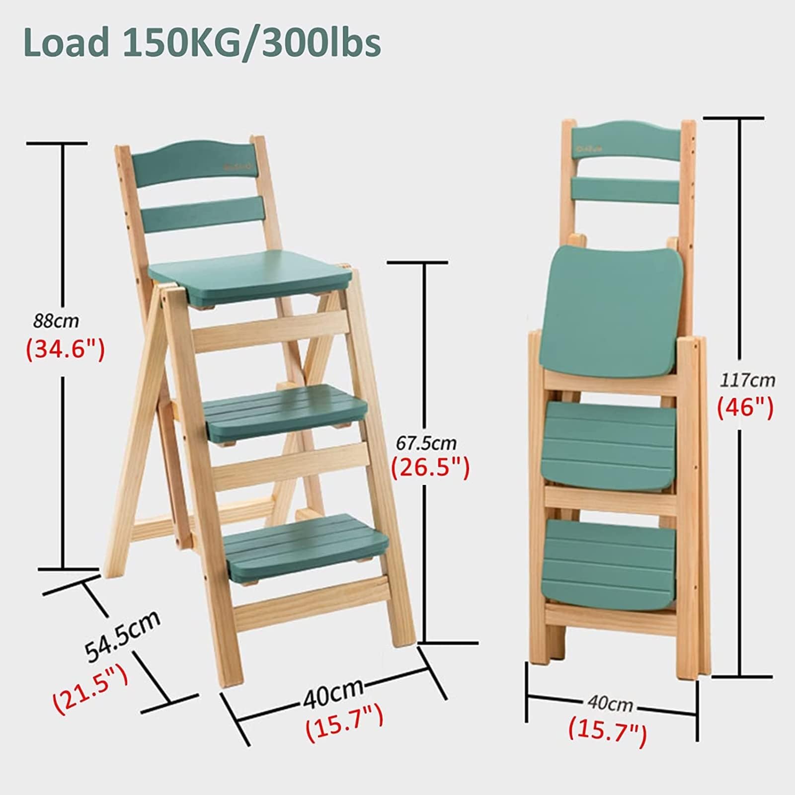 Heavy Du przenośny 3-stopniowy składany stołek schodowy - drabina z litego drewna do kuchni, baru, zastosowania na blacie - elegancki i wszechstronny design do domu i biura