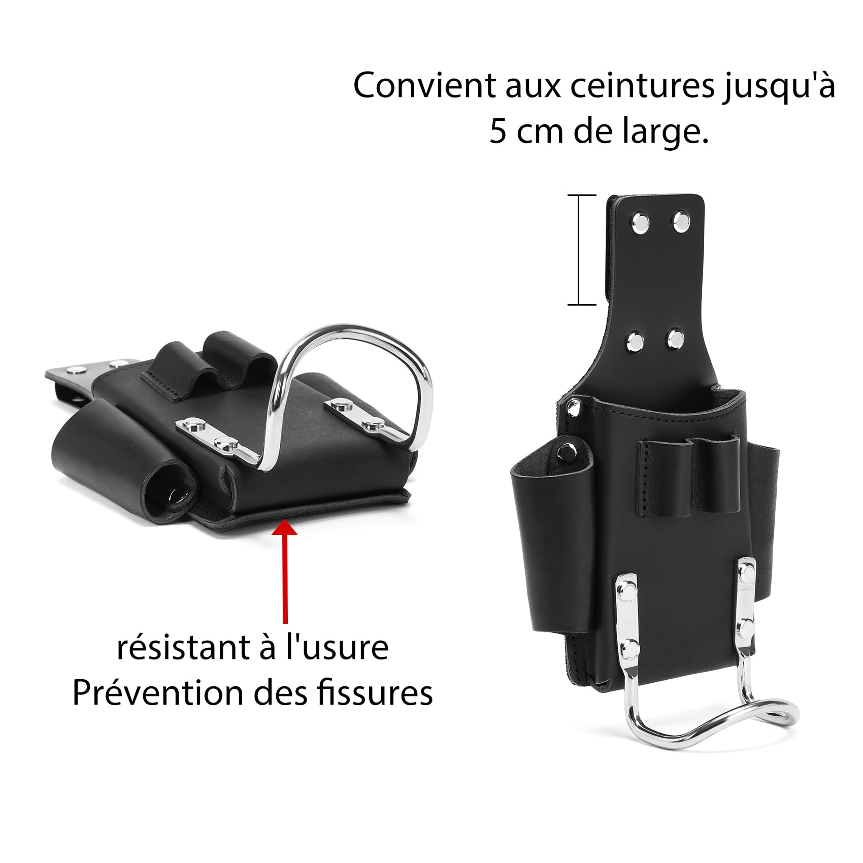 Ceinture Porte-Outils, Pochette pour Ceinture, Sac à Outils en Cuir véritable, Porte-Marteau pour charpentiers, couvreurs, Artisans (Noir)