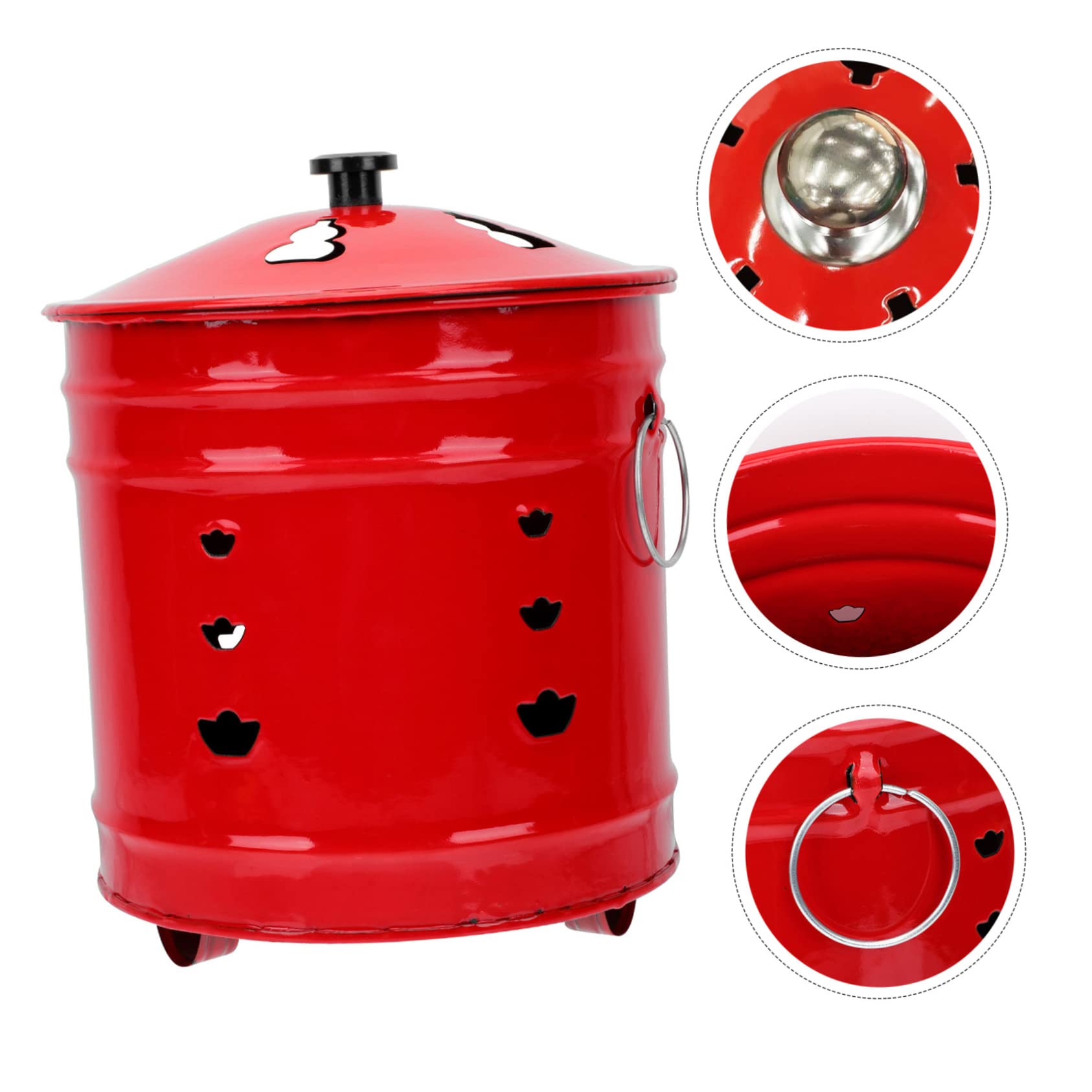 Secchio Rosso in Smalto per Bruciare Carta Design Robusto e Creativo, per Cerimonie di Culto e Bruciare Offerte in Giardino, Stili multipli