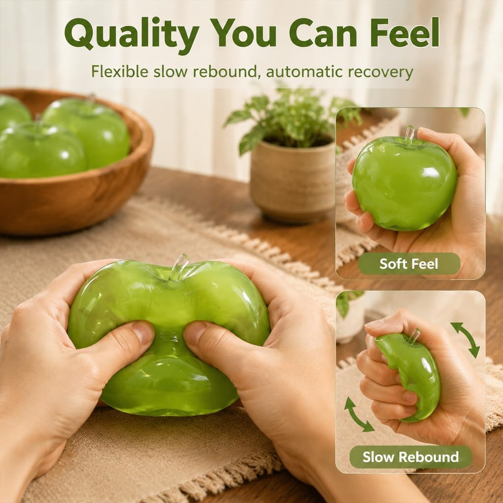 Apple Squishy, Green Squishy Apple Giant Fruit Squishies Realistic Oversized Squishies Toys Slow Rising Decompression Squeeze Fidget Stress Ball for Adults Home Office Anxiety Relief & Focus image 3
