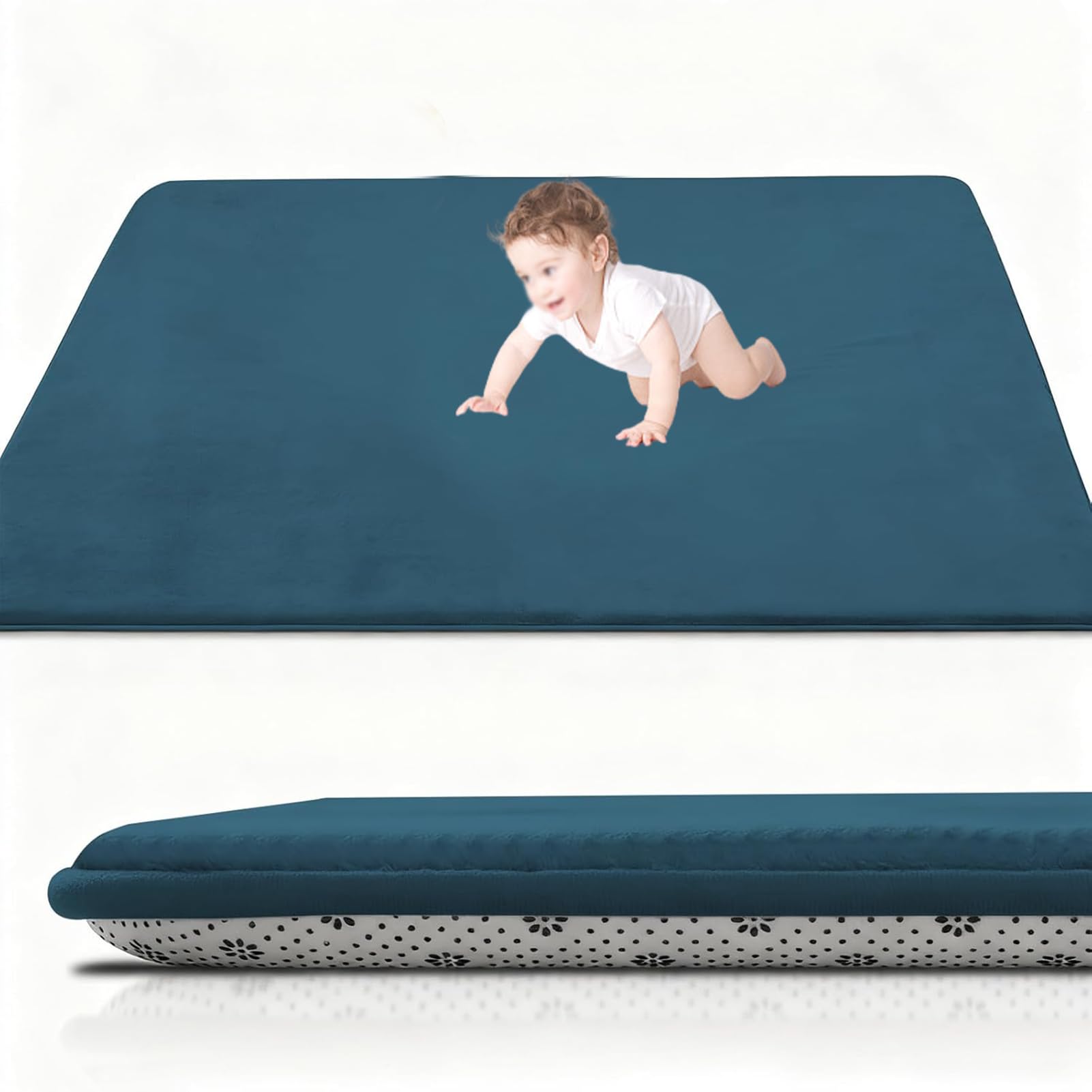 XUEGAIXIA Coral Velvet Baby Play Mat, 2CM Thick Baby Crawling Mat 200 x 320 cm Sky Blue Nursery Rug for Crawling & Playing for Bedroom, Kids Room, Playmat Non-slip Nursery Babies Mats for Floor Play