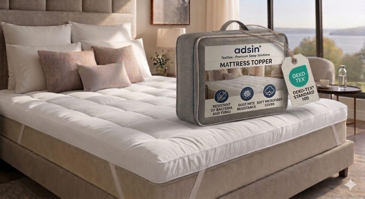 ADSIN Microfibre Mattress Topper 4 Inch/10cm Supersoft Heavy Fill Box Stitched and Elasticated Corner Straps Single