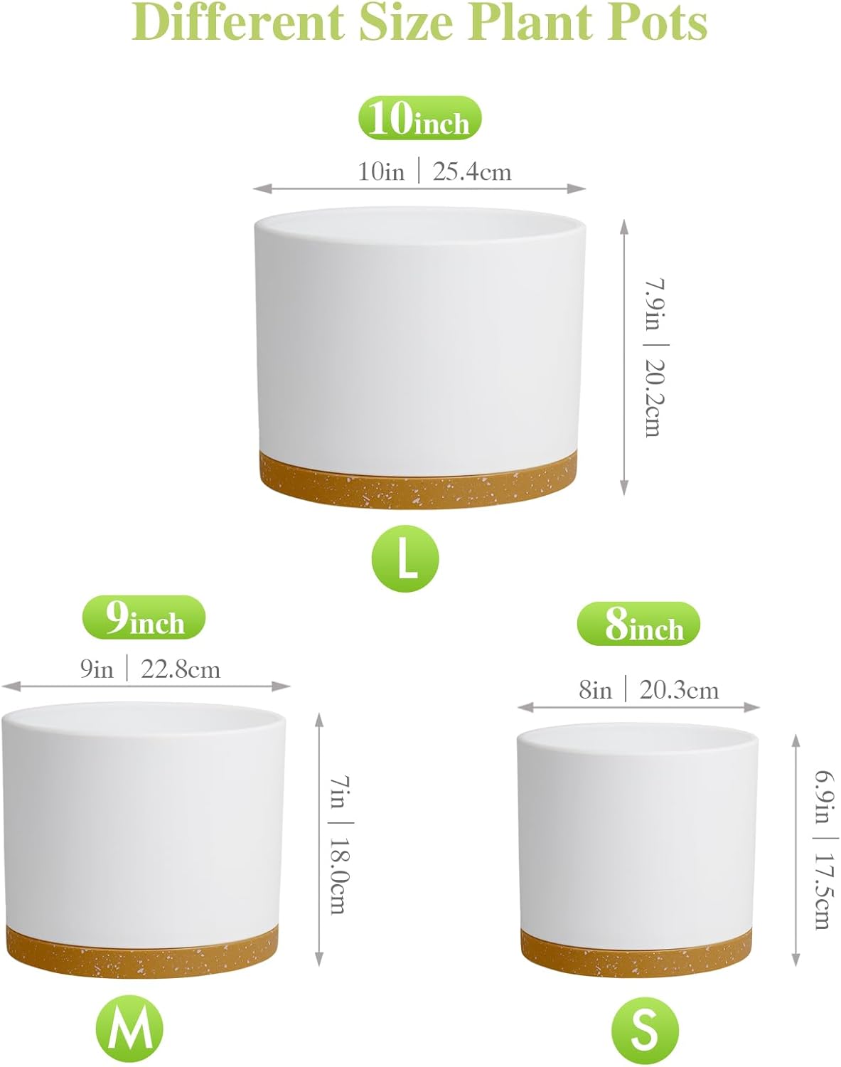 Large Plant Pots Set of 3 – 8", 9", 10" Indoor Flower Pots with Drainage Holes and Saucers, Big Planters for Monstera, Fiddle Leaf Fig, Snake Plant – 5 Colors