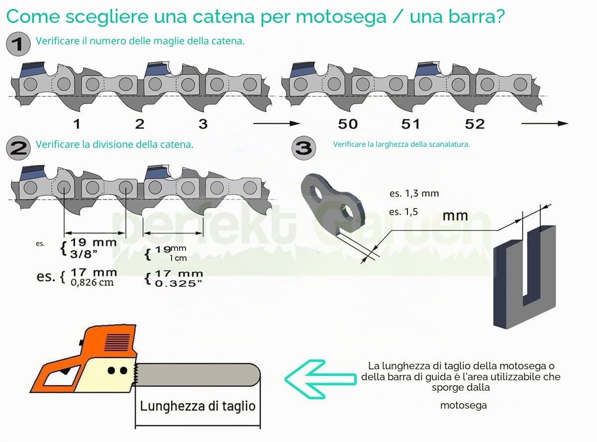 35 cm / 1,3 mm / 3/8" / 50 TG Barra guida + 4 catene compatibili con Stihl MS 171 MS 181 MS 211