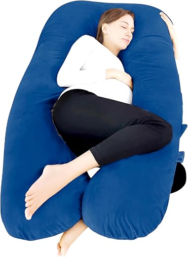 Pregnancy Pillows for Sleeping C-Shape Full Body Pillow and Maternity Support – for Back, HIPS, Legs, Belly for Pregnant Women with Removable Washable Grey Velvet Cover (Blue, U – Shape)