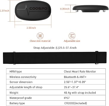 COOSPO H6 Heart Rate Monitor Chest Strap Bluetooth 4.0 ANT+ IP67 Chest Heart Rate Sensor for Peloton Polar DDP Yoga Map My Ride Garmin Sports Watches
