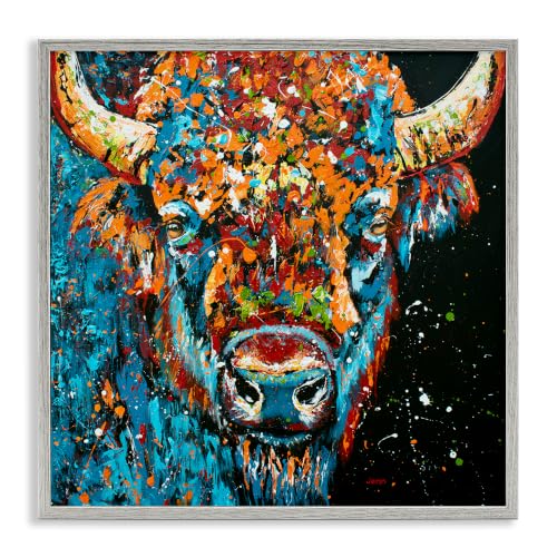 Modern Bison Paint Splatter, 24 x 24 Inch Framed Giclée Print