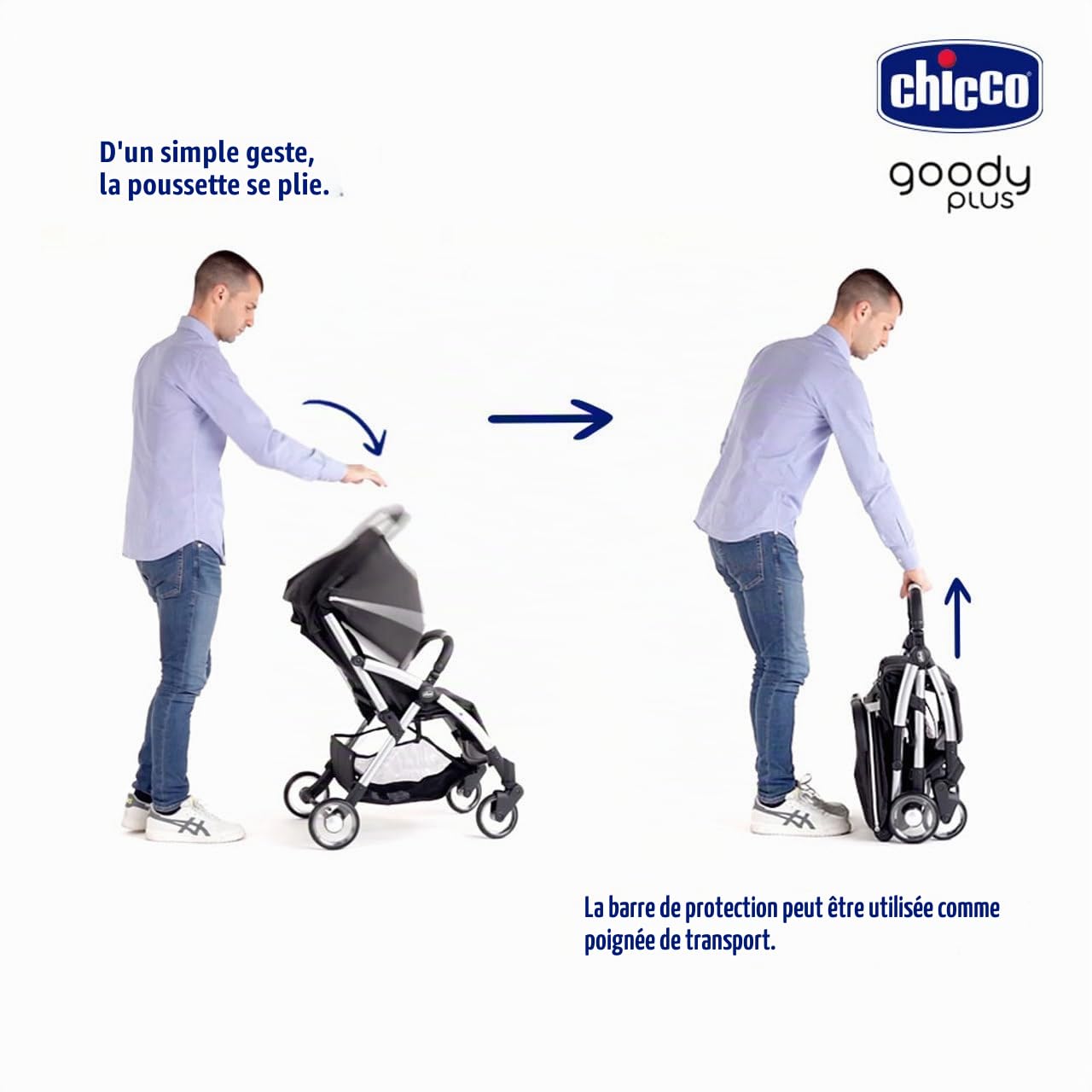 Chicco, Goody Plus Graphite, Poussette 0 Mois-4 Ans, avec Fermeture Automatique et Compacte, Capote Extensible avec Traitement UV50+ Anti-Pluie, Dossier Inclinable et Réglable en 3 Positions