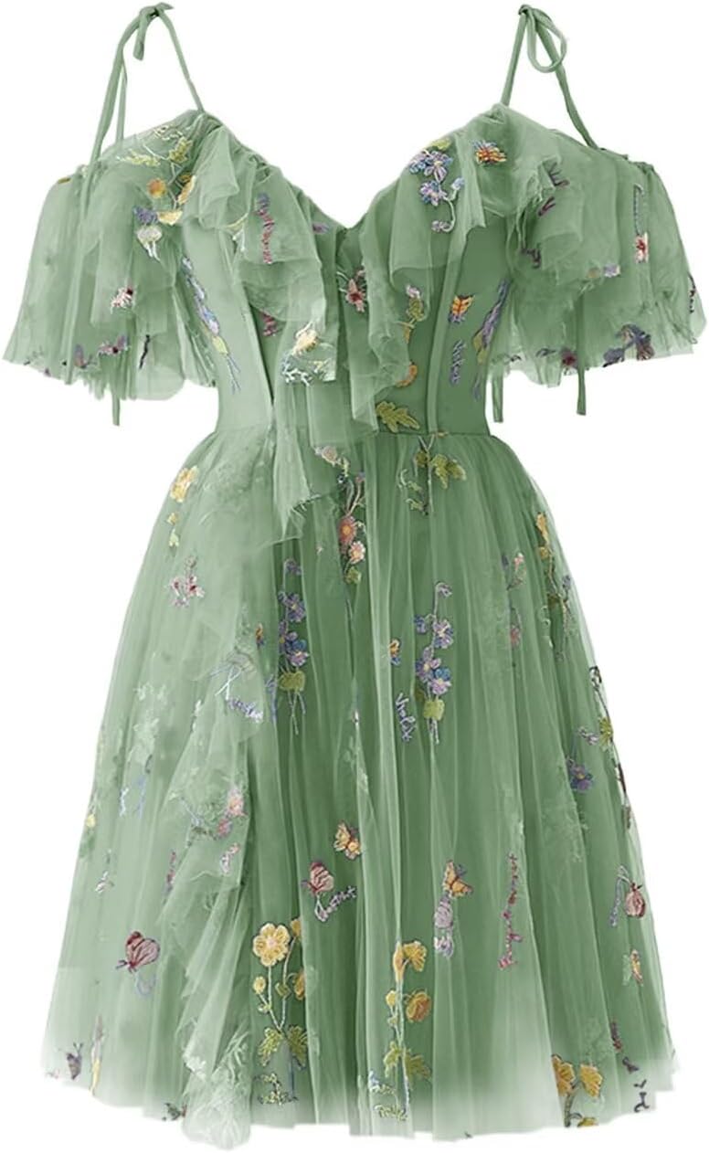 Vestido corto fivsole para adolescentes con bordado de flores vestido de  graduaci n de tul para mujer vestidos formales de fiesta de noche