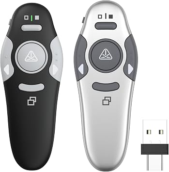 QUI 2 Pack Wireless Presentation Clicker Remote,USB A&C, Black Silver | Clicker for PowerPoint with Hyperlink Volume Control, Slide Advancer for Mac, Windows, Google Slide, Keynote