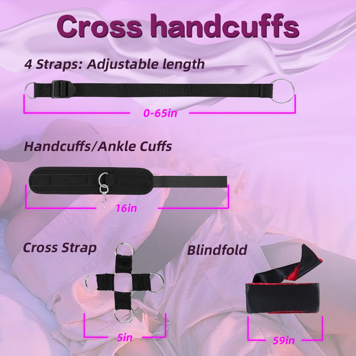 Kit BDSM Bondage per Coppie, Set di Restraints Bdsm con Manette, Bendaggio Occhi, Frustino, e Cinghie Letto - Giochi Erotici per Coppie e Adulti, Accessori Bdsm per Esperienze Intime Kinky
