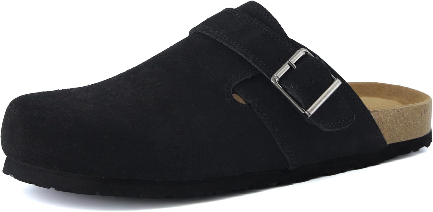 CUSHIONAIRE Hugo Genuine Leather Suede Clogs for Men – Comfortable Slip On Shoes with Adjustable Buckle, Closed Toe Mens Slides - Image 9