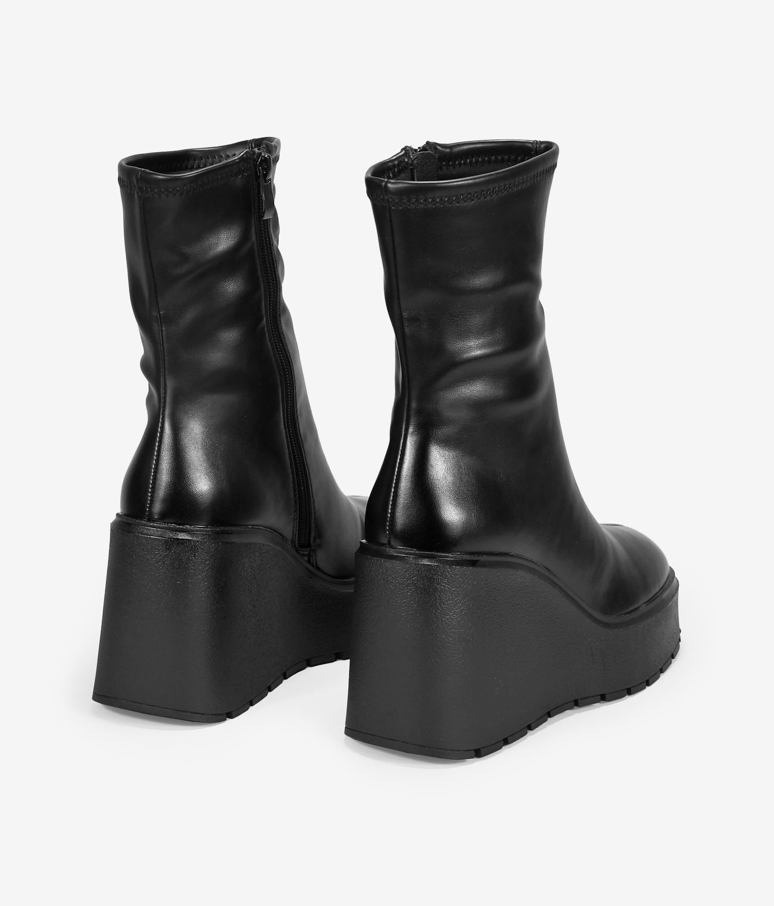 BOSANOVA Botines Ajustados de cuña Negros para Mujer con caña Media, Acabado Redondo y Suela de Plataforma con cuña de 9 cm. Cierre con Cremallera Interior. Calzado para Mujer