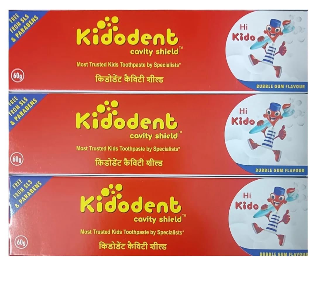 Kido-dent Kids Toothpaste Dental Gel, Bubblegum Flavour, Cavity Shield, Strong Teeth & Fresh Breath, 60gm, ((Pack of 3))-picture-31