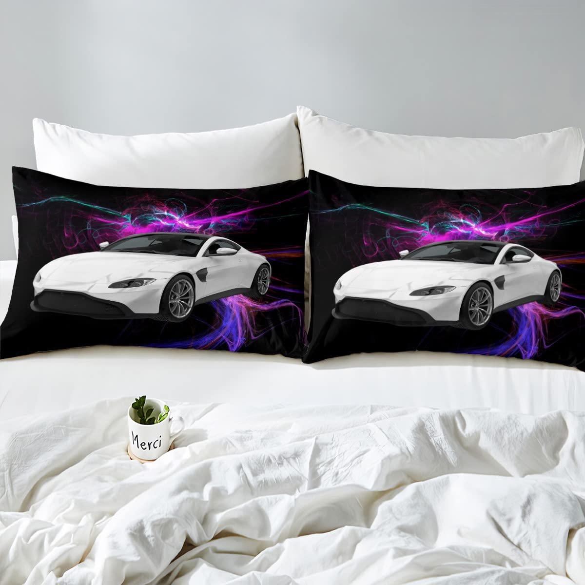 Car Duvet Cover Sports Car Bedding Set for Kids Boys Girls Extreme Sports Comforter Cover Car Sports Competition Bedspread Cover Purple Automobile Style Single Size Quilt Cover 2Pcs - Image 4