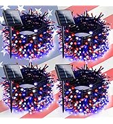 4pk Solar Christmas Lights Outdoor, Red White and Blue Solar String Lights, 400LED 132FT LED 4th ...