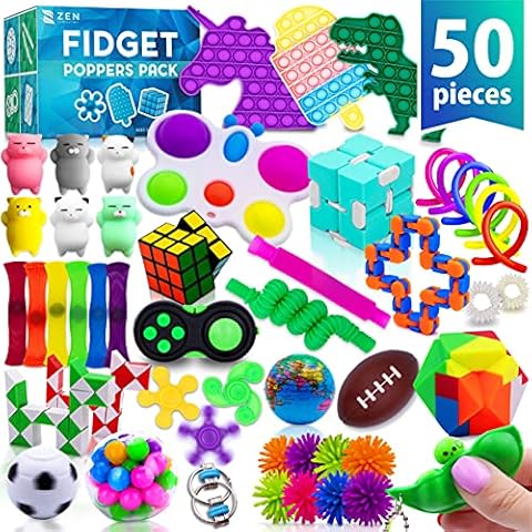 50 Pcs Fidget Toys Pack - Stocking Stuffers for Kids, Gifts for Kids, Party Favors - Adults Stress Relief Sensory Toy - ADHD Toys Bulk for Classroom Treasure Box Prizes - Pop Its Cover