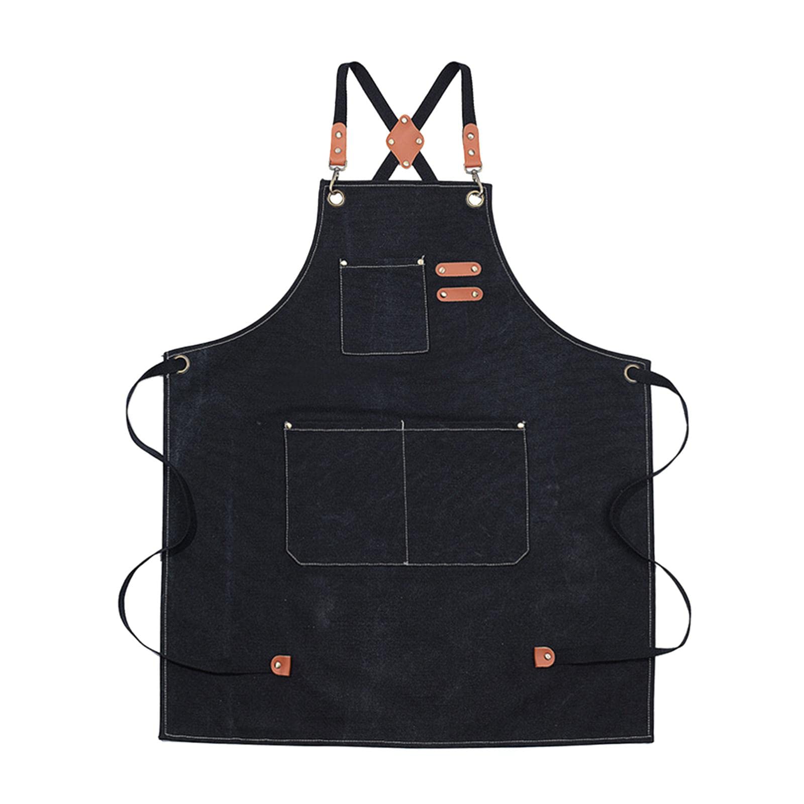 CALANDIS® Canvas Apron with Pockets Cross Back Bib Apron for Painting Work Shop Baking Black | 1 Canvas Apron