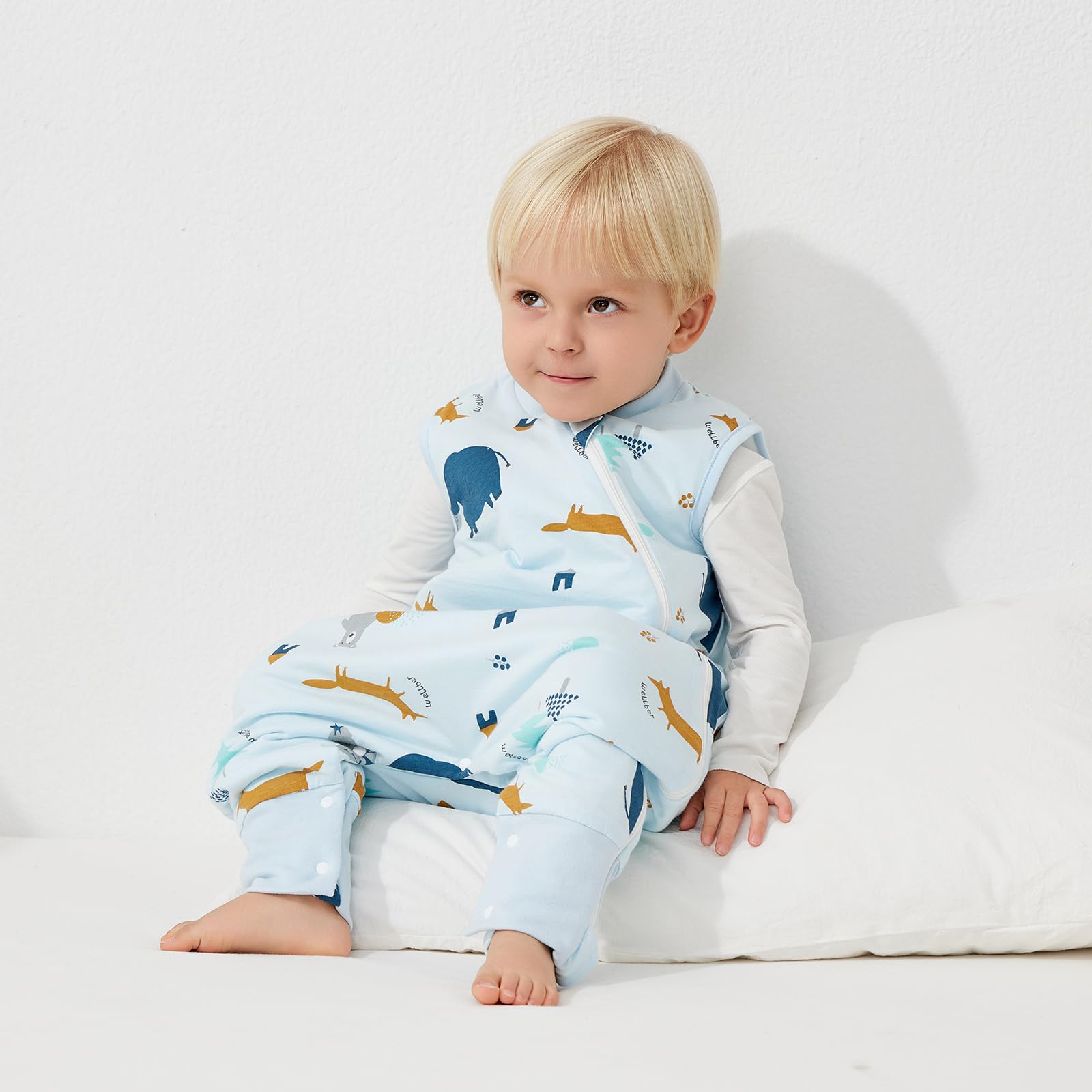 Duomiaomiao Sacco a pelo con piedi, sacco a pelo con piedi tutto l'anno, 100% cotone sacco a pelo per bambini, sacco a pelo con piedi 1,5 tog(Giungla di elefanti/2-3 anni)