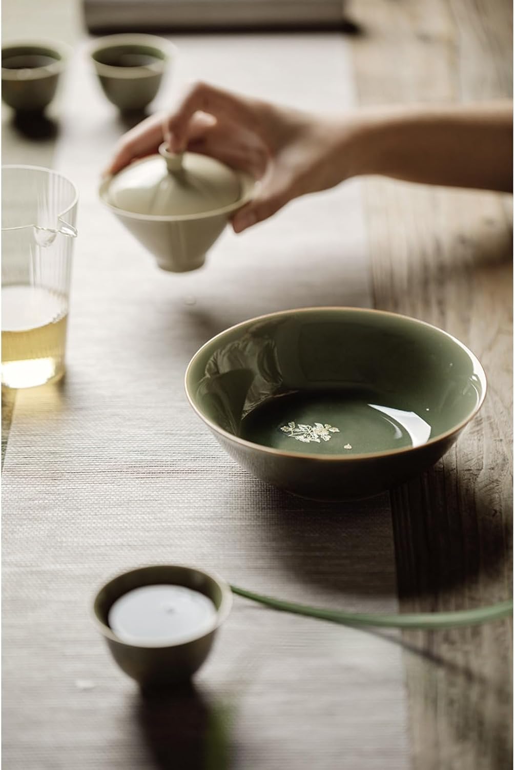 [otoye] 青磁茶器セット | 岳窯急須立て、茶盆、茶器盆、乾燥茶盆、フルーツ盆、カンフー茶道アクセサリー | 茶室、茶芸、オフ