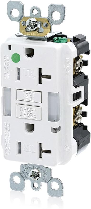 Leviton 20A-125V Hospital Grade Tamper-Resistant Guide Light Duplex Self-Test GFCI Receptacle, 20-Amp, GFNL2-HGW, White