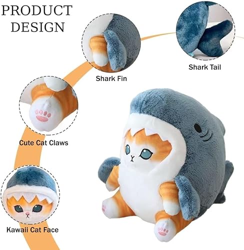 Miniatura 3 de Lindo juguete de peluche de gato de tiburón de 12 pulgadas, muñeca de peluche suave de gatito de tiburón, regalo de Navidad y cumpleaños para niños