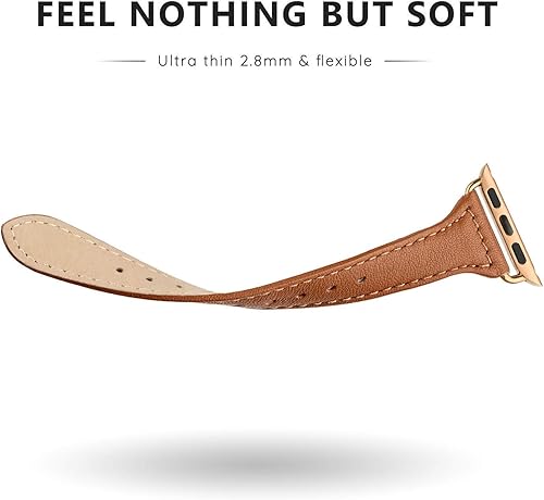 Miniatura 5 de 1302 Watch Co Correa compatible con Apple Watch, cuero delgado, Series 1, 2, 3, 4, 5, 6, SE, oro rosa (bronceado, 1.496 pulgadas1.575 pulgadas)