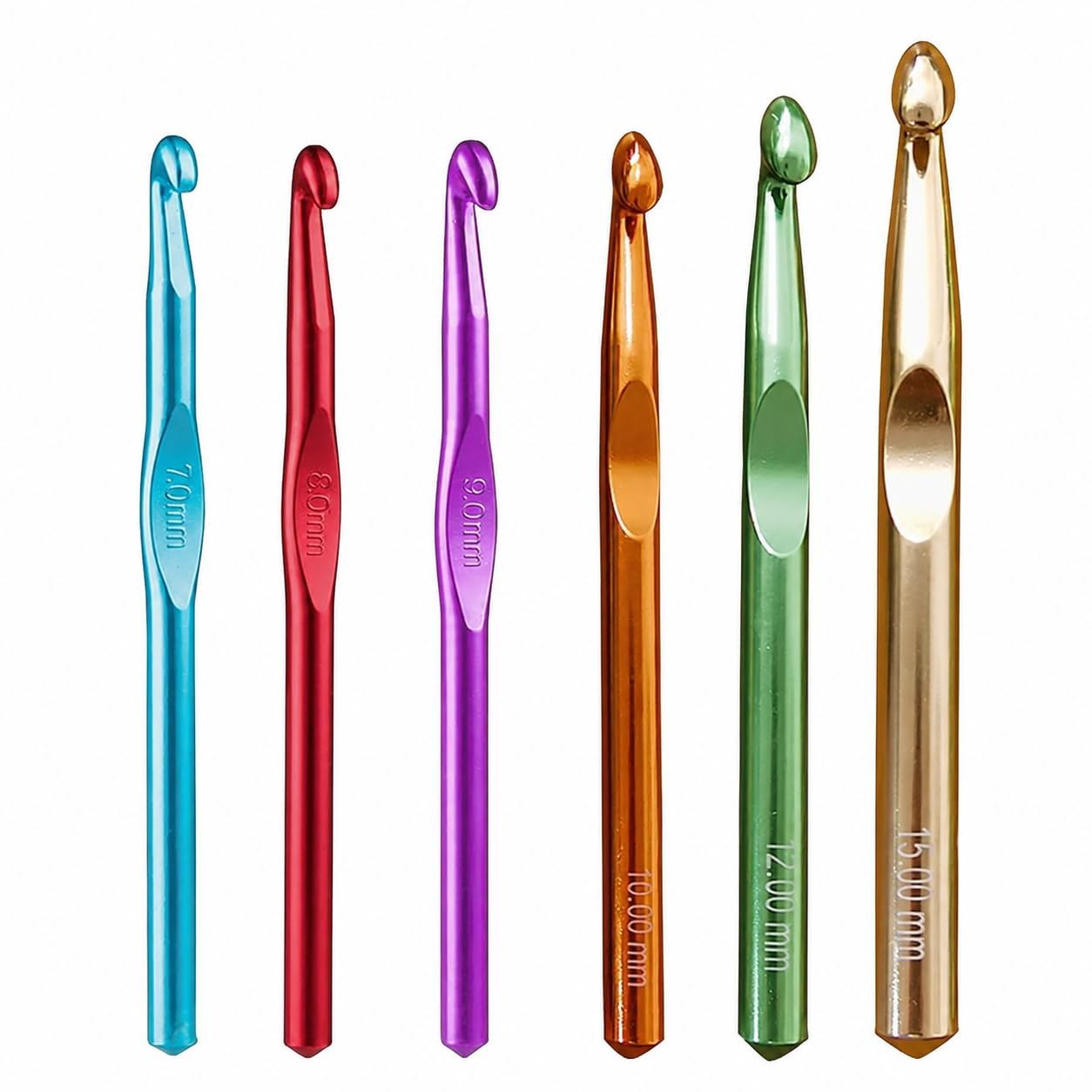 Jyoti Large Aluminum Crochet Hook Set for Wool Work (Sizes 7mm, 8mm, 9mm, 10mm, 12mm & 15mm), Color-Coded Ergonomic Crochet Needles for Chunky Yarn, Knitting & DIY Craft Projects - Pack of 6 Pieces-image-0