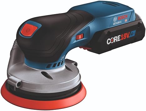 BOSCH GEX18V-5B15 18V Brushless 5 In. Random Orbit Sander Kit with (1) CORE18V 4 Ah Advanced Power Battery