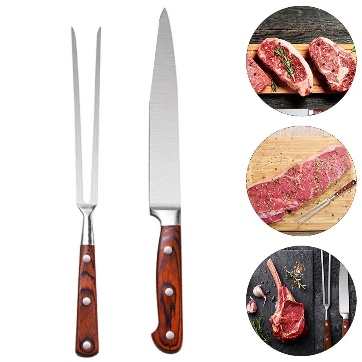 Kichvoe Set di Coltello e Forchetta per Barbecue in Acciaio Inox Riutilizzabile Colore Caffè, Confezionato in Scatola, per Barbecue All'aperto e Grigliate