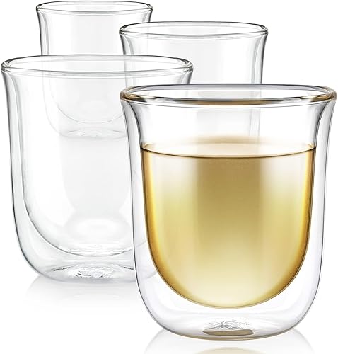 Teabloom Vasos aislados Tulip para té, espresso y otras bebidas, vidrio de doble pared resistente al calor que mantiene las bebidas calientesfrías,