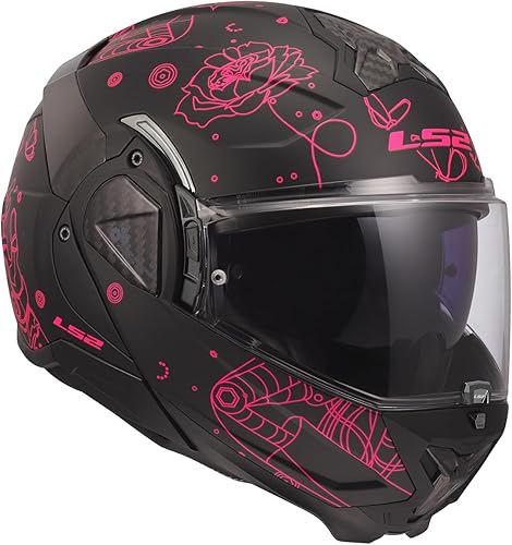 Miniatura 7 de Cascos LS2 Advant II - Casco modular para motocicleta con protector solar (Negro mate SophiaRosa - Talla L)