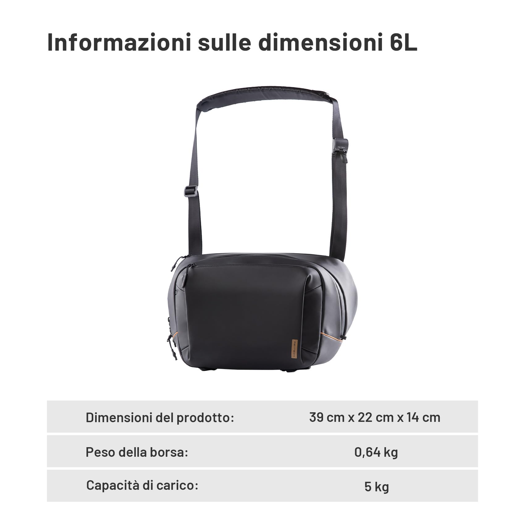 PGYTECH OneGo Solo V2 Borsa Fotografica Professionale Tracolla 6L, Zaino Fotografico Piccolo Impermeabile Compatibile con Fotocamera Reflex Canon, Sony, DJI Avata 2, DJI Mavic 3, iPad Pro 11'', Nero