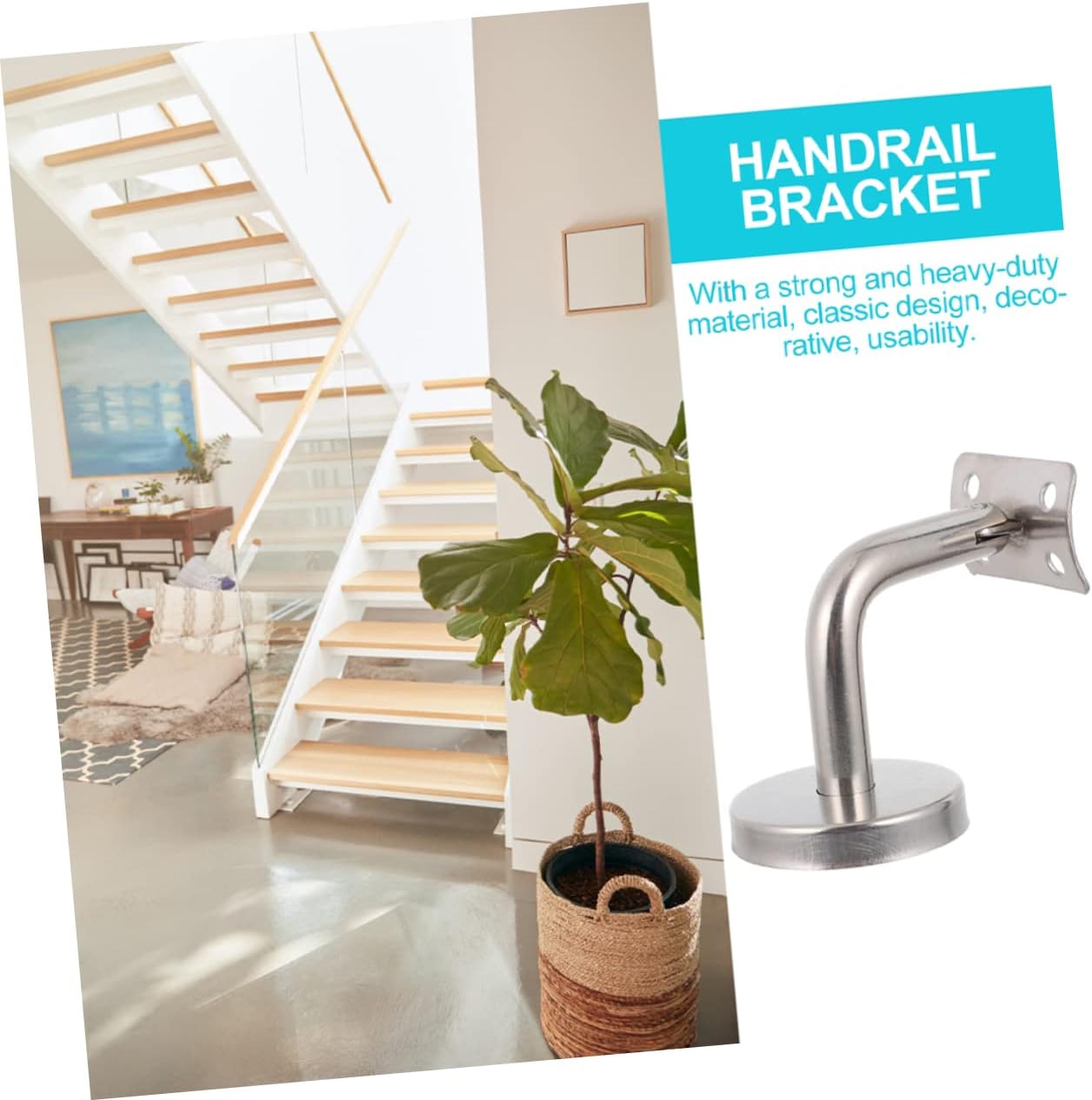 Uonlytech Stainless Steel Handrail Bracket 5pcs Adjustable Staircase Railing Support for Indoor Stairs Heavy Duty Wall-Mounted Handrail Holder for Safety