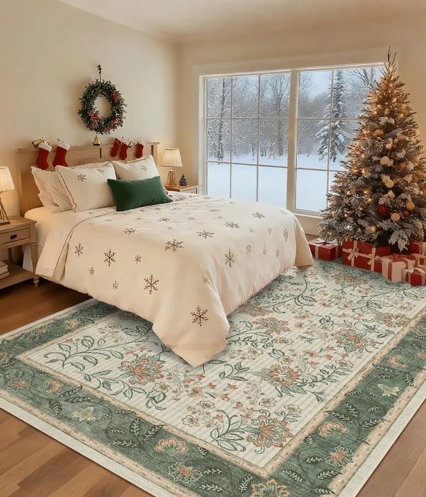 GarveeHome Area Rugs 8x10 for Living Room, Sage Green Large Washable Rug Botanical Soft Non Slip Floor Mat Carpet Indoor Thin Cottage core Rug for Bedroom Dining Room Playroom Nursery Home Decor Sage Green 8' x 10' (Rectangular)