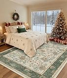 GarveeHome Area Rugs 8x10 for Living Room, Sage Green Large Washable Rug Botanical Soft Non Slip Floor Mat Carpet Indoor Thin Cottage core Rug for Bedroom Dining Room Playroom Nursery Home Decor