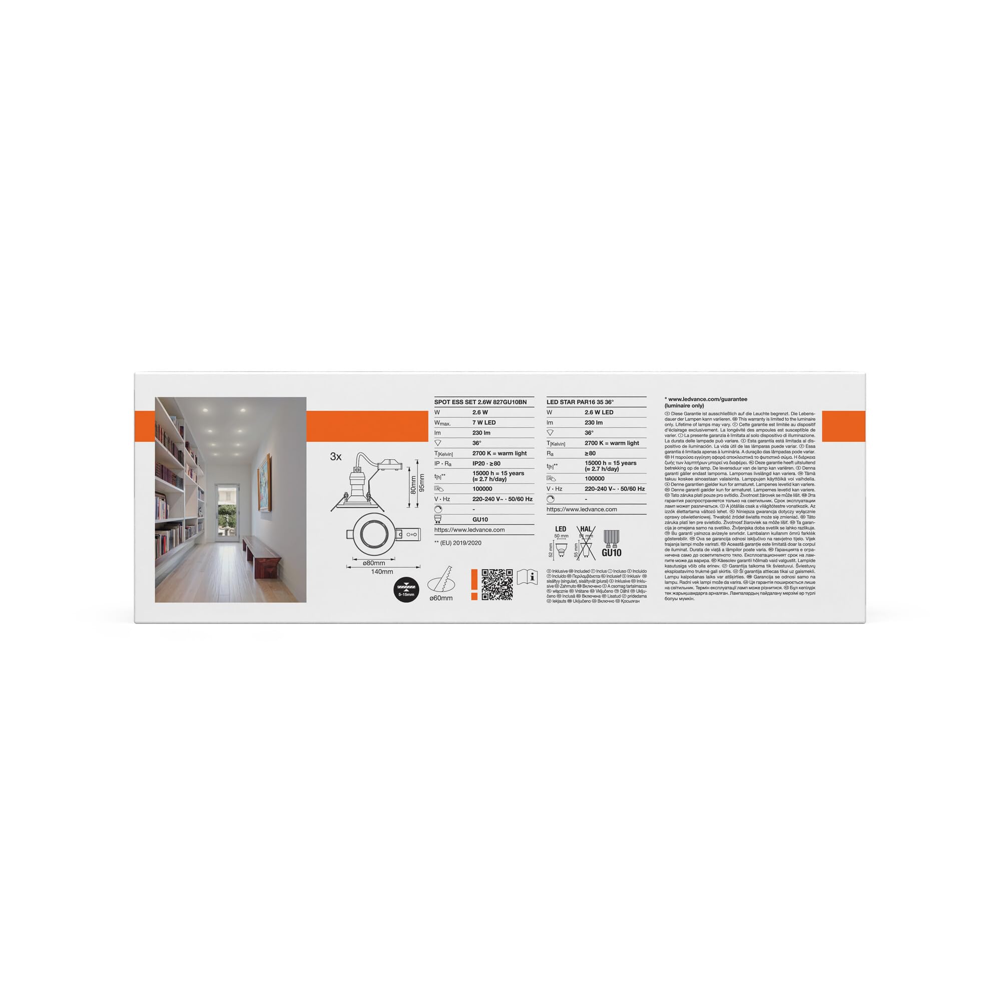OSRAM Luz empotrada de techo níquel cepillado, blanco cálido | Spot Essential, Spot lights and ceiling spots, Azul| gris, 80 mm dia, 25000 h, Paquete de 6