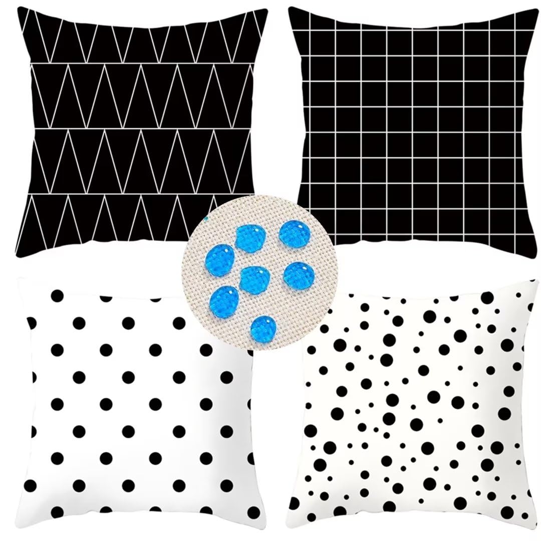 Fodere Cuscini Impermeabili 55x55cm Set 4 Federe per Cuscini Geometria Bianco Nero Stampa a Doppia Faccia Cuscini Divano Decorativa Copricuscini Divano in Lino per Divano Outdoor Home Decor A224