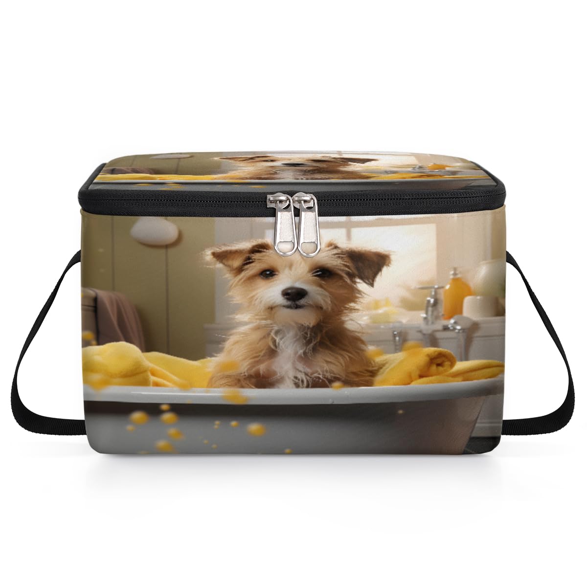 GzLeyigou Puppy Bath Lunch Bags for Women Men 9 Cans, Hot & Cold Food Delivery Bag Insulated Grocery Bag Insulated Lunch Box Dog Cooler Bag for Office Work Picnic Beach