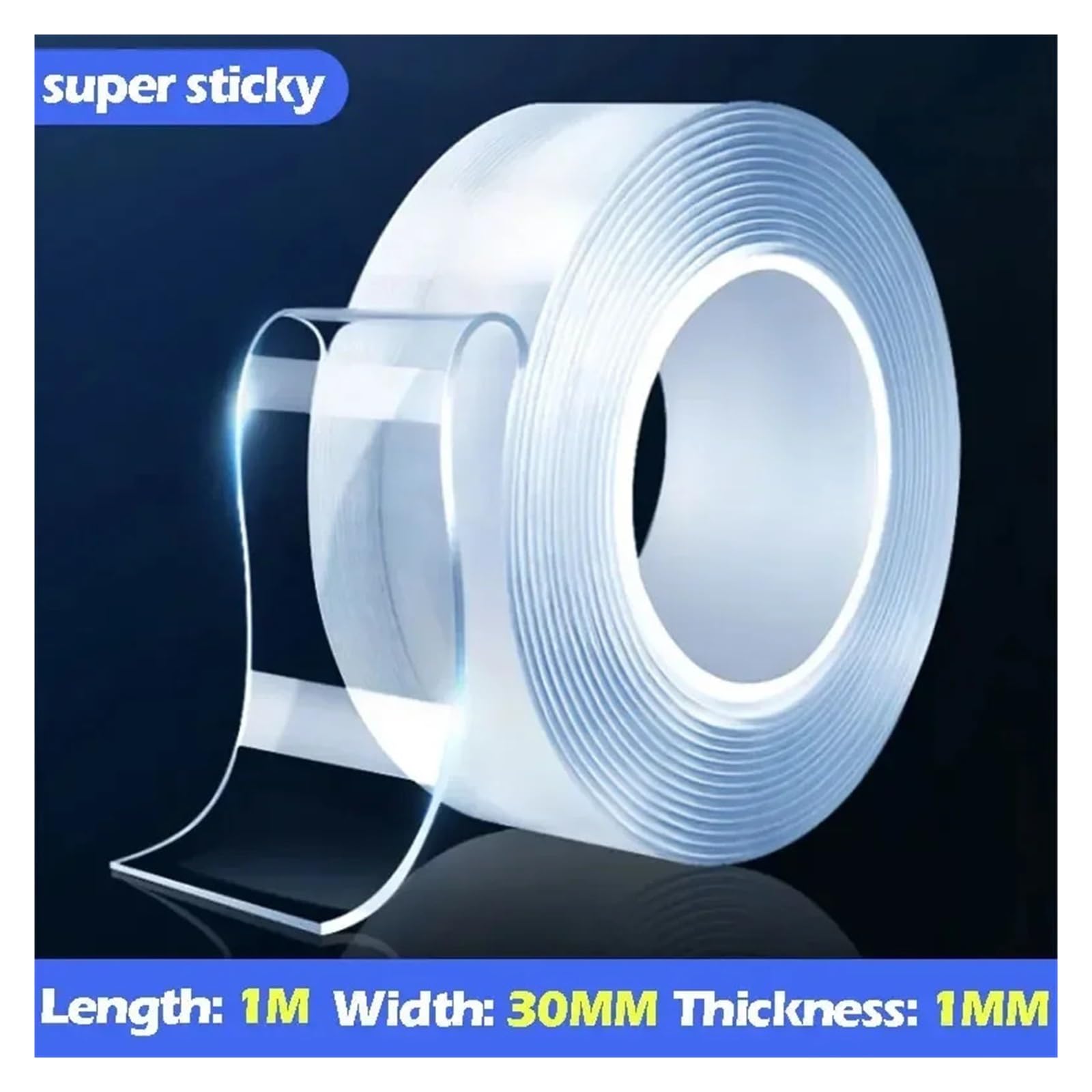Nastro adesivo biadesivo trasparente, Nastro biadesivo resistente da 1/3/5 m, strisce adesive trasparenti, resistenti, multiuso, riutilizzabili, for cancelleria(1 M)