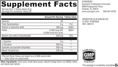 Miniatura 6 de XYMOGEN AngiNOX - Polvo de soporte de óxido nítrico con L-arginina, L-citrulina + quercetina - Apoya el rendimiento atlético, ayuda a optimizar el
