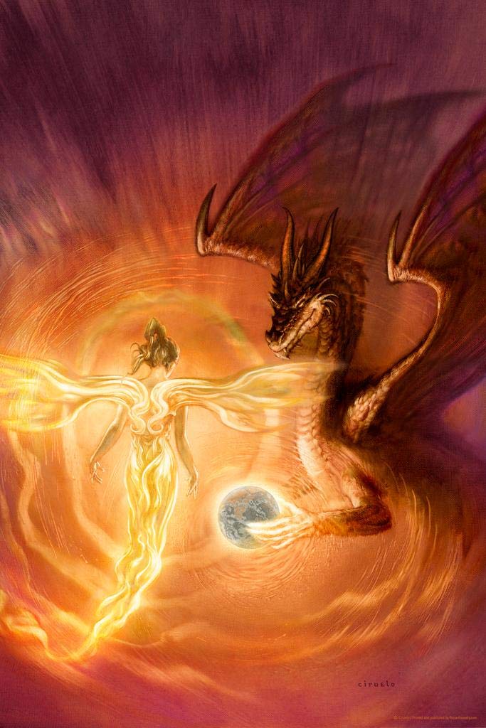 Amazon.com: Angel Flying Over Ring of Fire With Dragon by Ciruelo