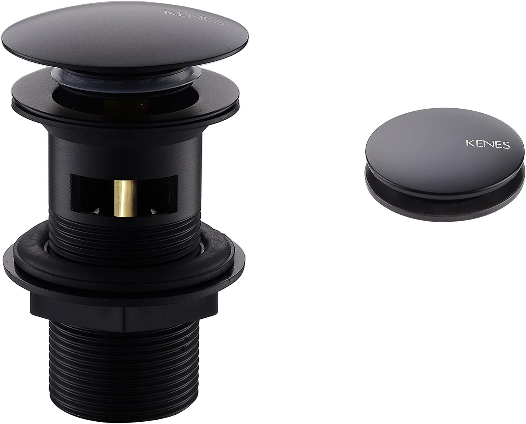 KENESPop Up Sink Plug, Matte Black Basin Sink Waste Modern Pop Up Click Clack Sprung Plug Slotted with Overflow