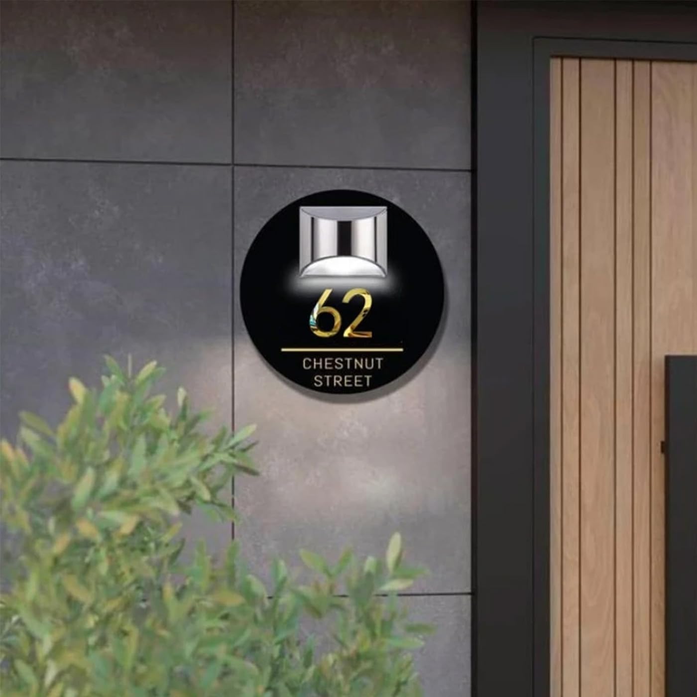 Customized Round House Number Outdoor Address Sign House Signs Solar LED Solar Numbers Street Names Plate Modern Doors Plaque (10inch)