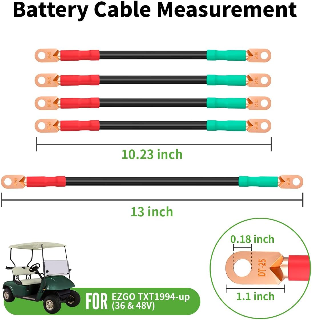 10L0L Golf Cart Battery Cables Compatible with EZGO TXT 1994-UP 36v & 48v Golf Cart, Pure Copper AC/DC Battery Cable Kit, 4 Gauge (5-Piece Set)