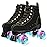 XUDREZ Cowhide Roller Skates for Women and Men High-Top Shoes Double-Row Design,Adjustable Classic Premium Roller Skates (Black Flash Wheel,9)