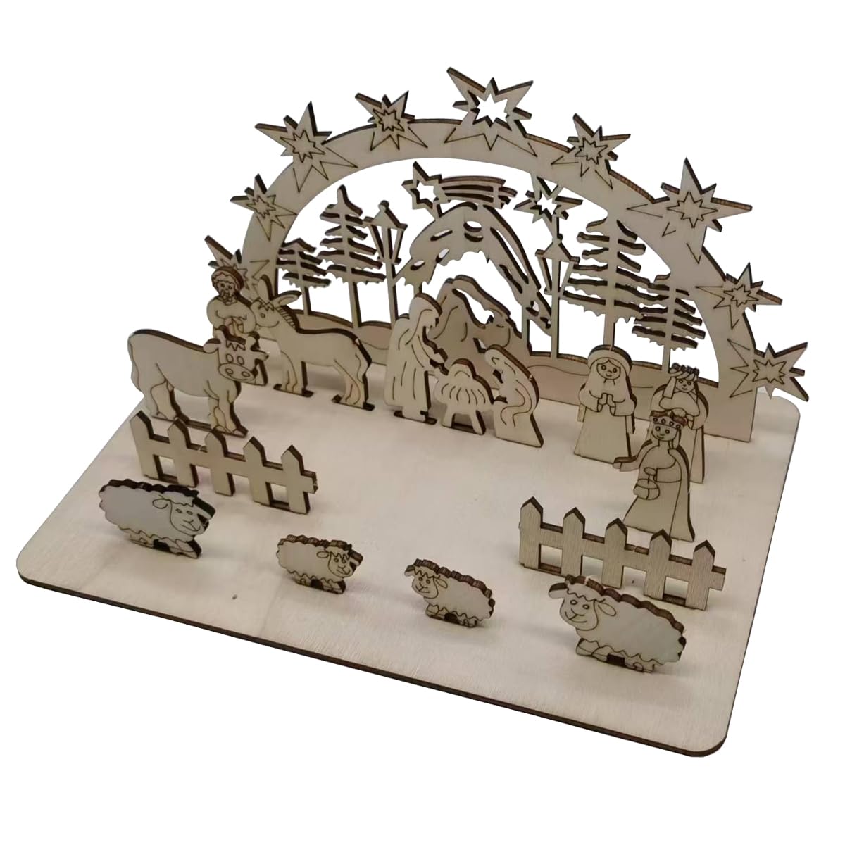 TOY TREND Mini Wooden Nativity Scene Set of Two Christmas Table Decoration DIY Coloring&Assembling, Multicolor