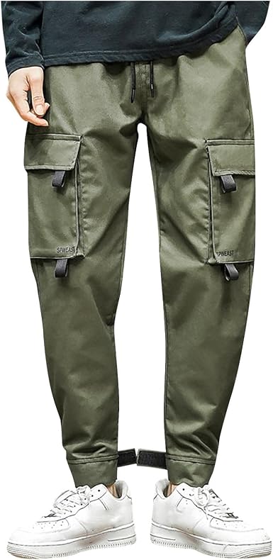 Amazon.com: Pantalones cargo de algodón para hombre con cintura elástica y  cordón de ajuste ceñido, pantalones deportivos de entrenamiento : Ropa,  Zapatos y Joyería